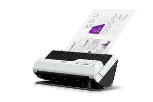 Escáner Epson DS-C330 en segunda vista izquierda durante la alimentación de documentos