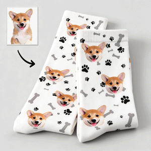 Medias personalizadas a partir de la foto de tu mascota, con huellas y huesos decorativos