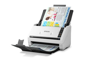 Escáner Epson DS-530X en vista izquierda alimentando documentos