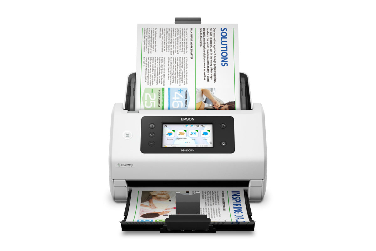 Escáner inalámbrico Epson DS-800WN con bandeja y documento