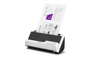 Escáner Epson DS-C330 en vista izquierda con documento cargado
