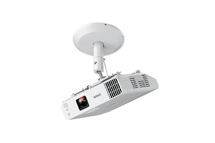 Proyector Epson PowerLite L210W instalado en soporte de techo visto de lado