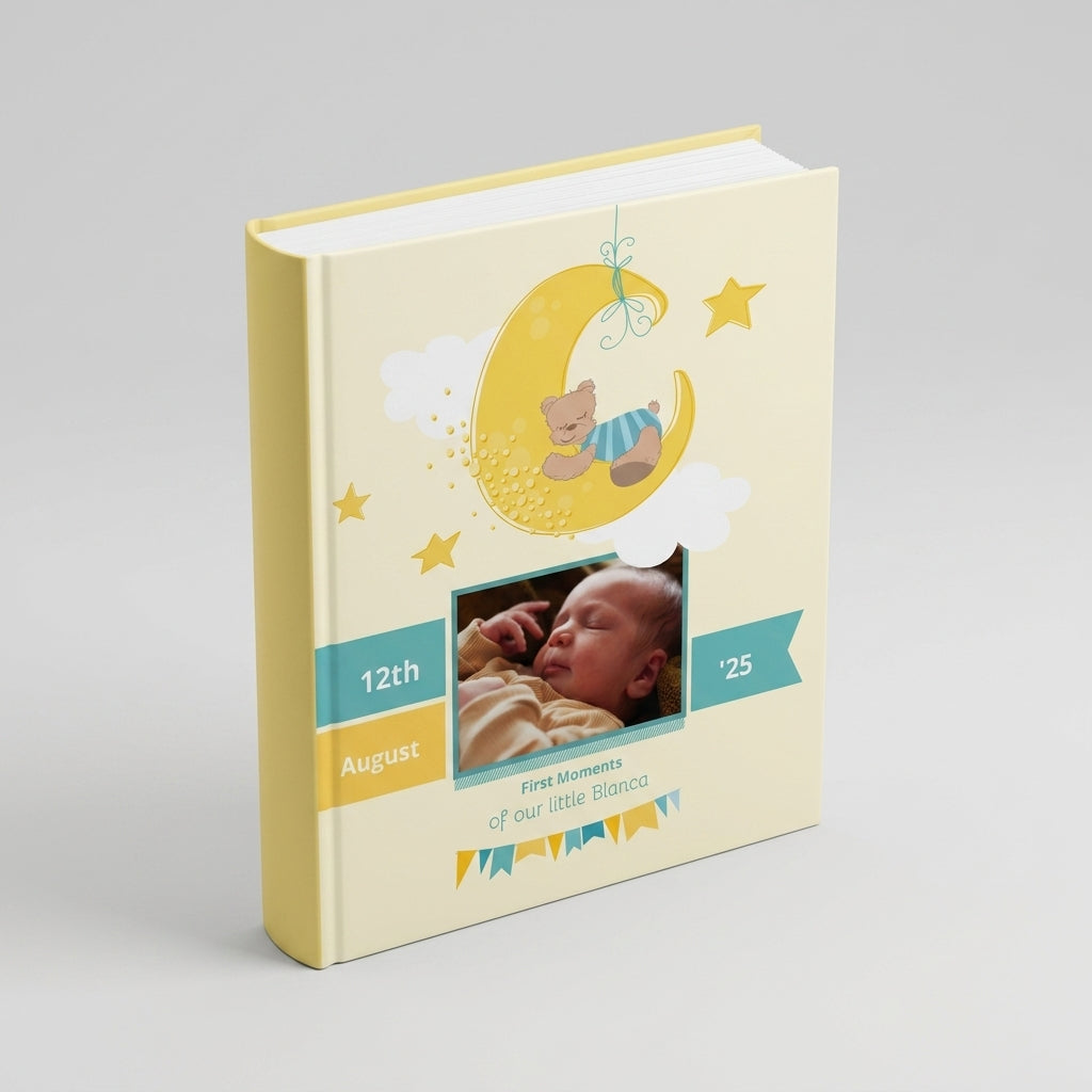 Portada del fotolibro Primeros Momentos personalizado para nacimiento | AUROS