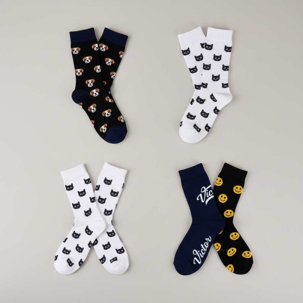 Set de medias personalizadas semanario con estampados de bulldog, gato negro y diseño personalizado con nombre