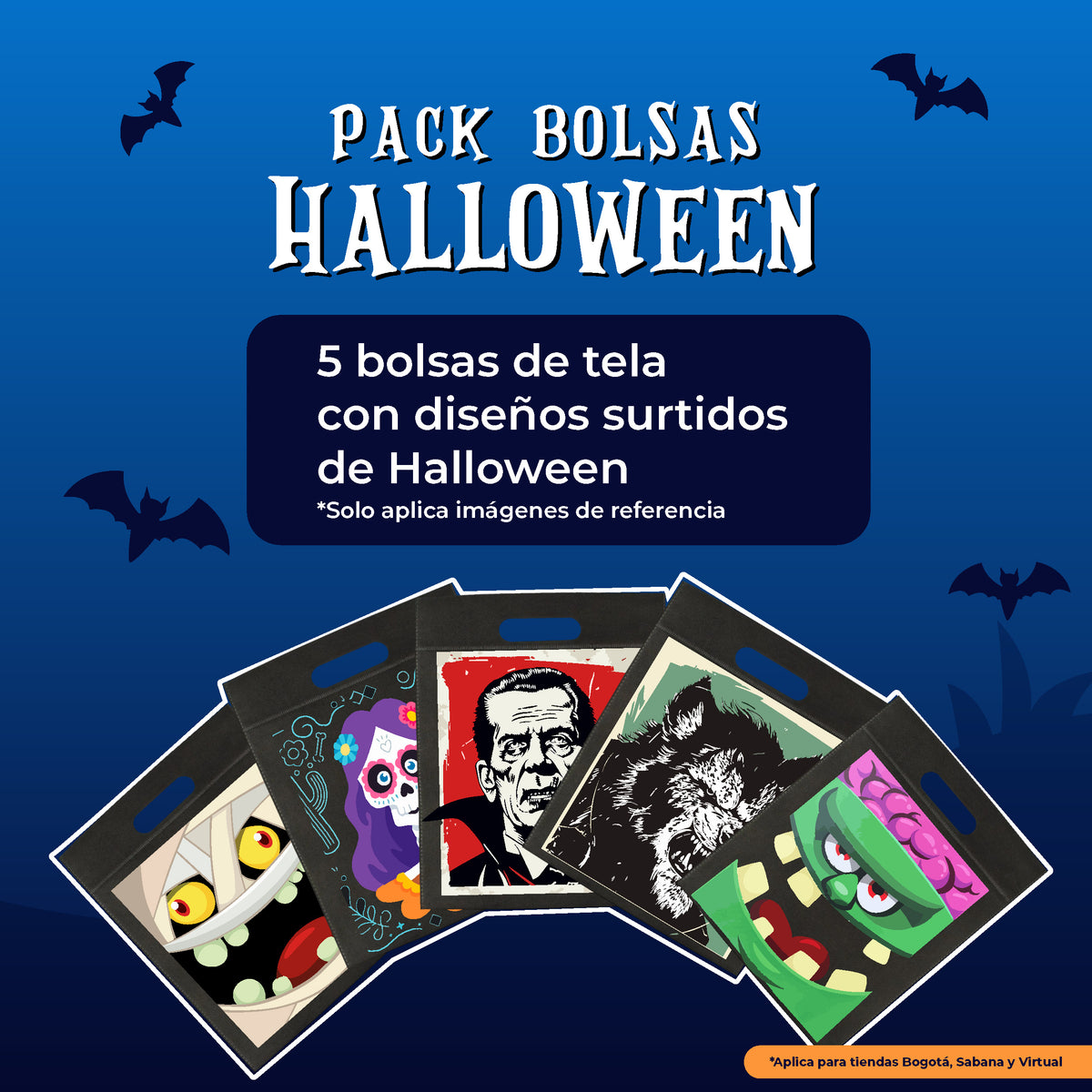 Pack de 5 bolsas de tela AUROS con diseños surtidos de Halloween