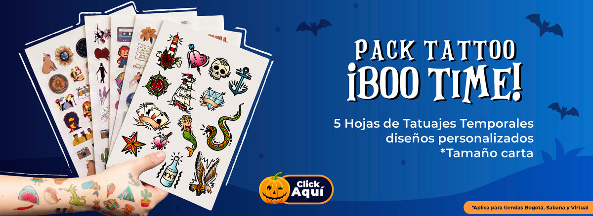 Pack Boo Time de AUROS con 5 hojas de tatuajes temporales personalizados para Halloween